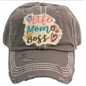 Wife Mom Boss Embroidered Factory Distressed Baseball Cap Gray Hat Western  eb-18408881